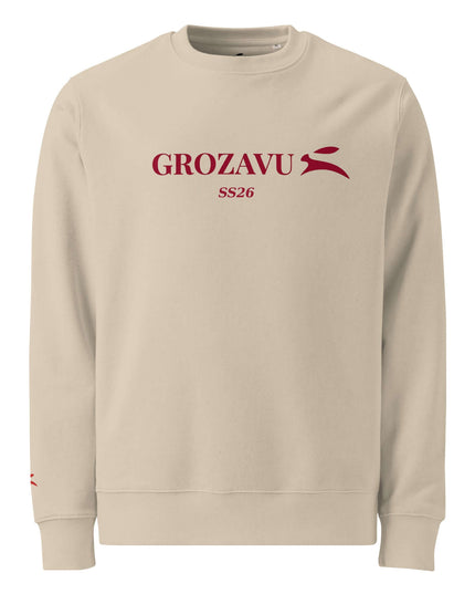 Grozavu Brushed Fleece Crewneck in 350 g/m² organic cotton, Desert Dust, front