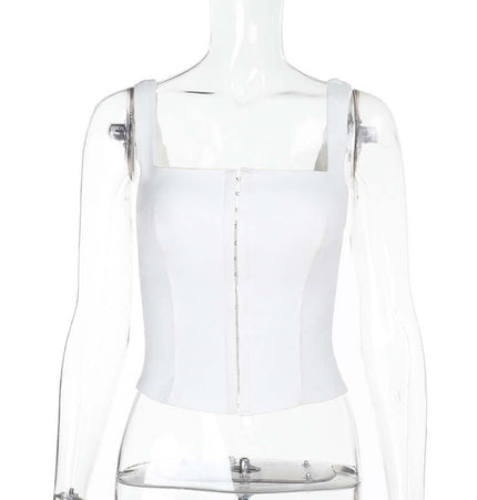 Buckle Waist Slim Fit Tank Top in white with stylish buckle detail and a modern slim fit design.