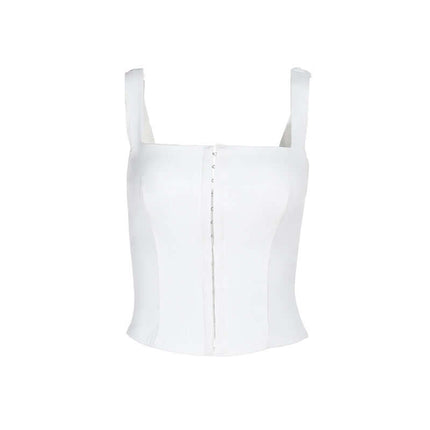 Buckle Waist Slim Fit Tank Top in white color with a stylish buckle detail and slim fit design.