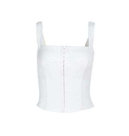 Buckle Waist Slim Fit Tank Top in white color with a stylish buckle detail and slim fit design.