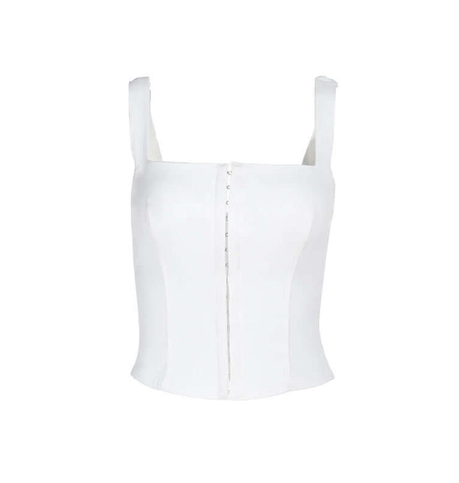 Buckle Waist Slim Fit Tank Top in white color with a stylish buckle detail and slim fit design.