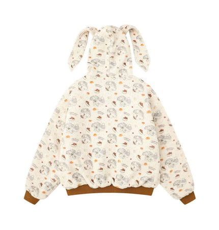Bunny Ears Hooded Coat – Loose Fit with cute bunny ears and playful cartoon design.