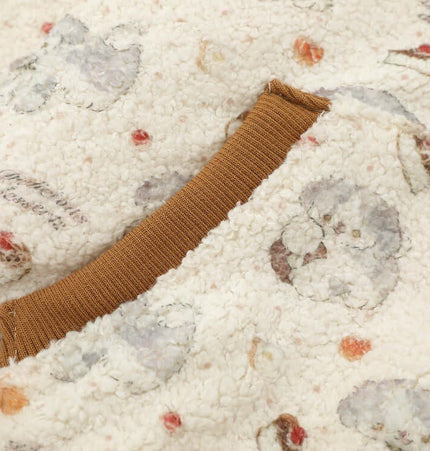 Bunny Ears Hooded Coat – Loose Fit fabric detail with floral print and cozy texture