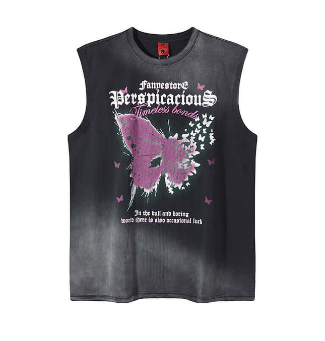 Butterfly Print Tank Top - Loose Fit featuring a bold sleeveless design with vintage butterfly graphic.