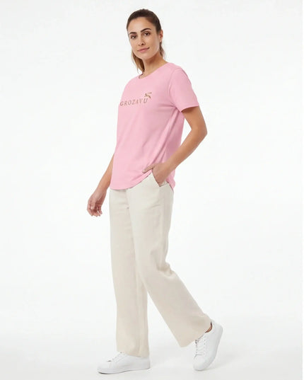Front view of the Maison Grozavu Refined Sable Tee in tee — showing the refined stitching.