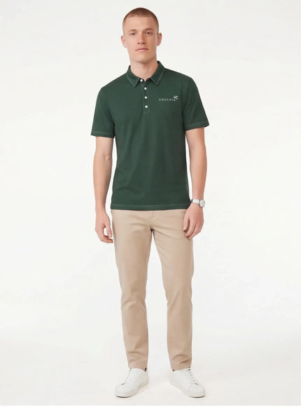 Model wearing slim polo by Grozavu