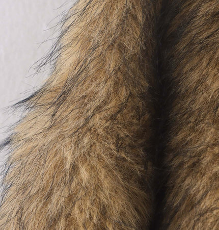 Close-up view of the soft shearling fabric texture of the Camel Shearling Zipper Jacket – Regular Fit.