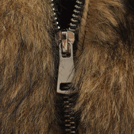 Close-up of the zipper on a Camel Shearling Zipper Jacket – Regular Fit showcasing soft shearling texture.