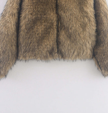 Camel Shearling Zipper Jacket – Regular Fit displayed on a neutral background, showcasing its cozy texture and zipper front.