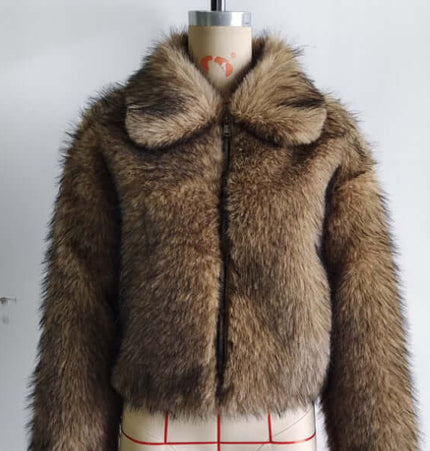 Camel Shearling Zipper Jacket – Regular Fit displayed on a mannequin with a cozy fur texture.