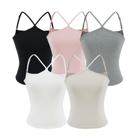 Camisole Style Layered Tank Top in five colors: black, pink, grey, white, and cream for versatile styling.