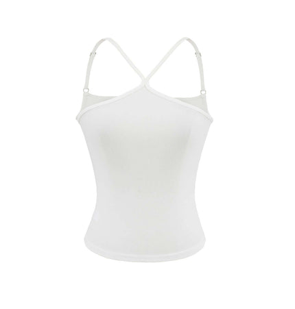 Camisole Style Layered Tank Top in white, showcasing a sleek slim-fit silhouette and adjustable straps.