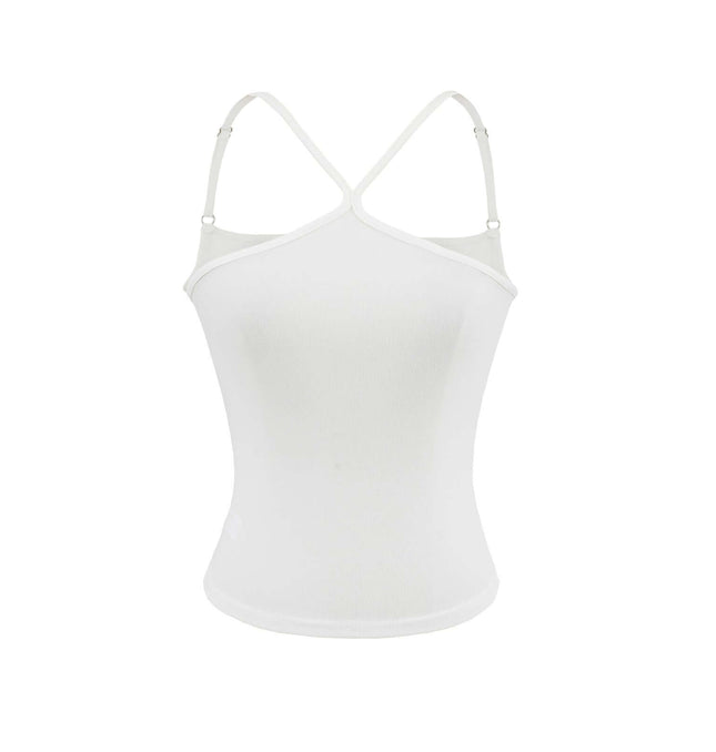 Camisole Style Layered Tank Top in white, showcasing a sleek slim-fit silhouette and adjustable straps.