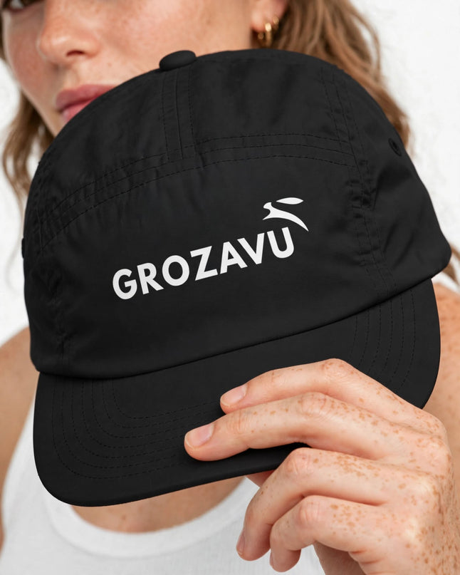 Macro of the recycled nylon on the five-panel cap