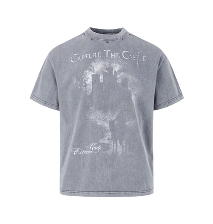 Printed Short Sleeve TShirt – Loose Fit featuring washed print design and classic round neckline.