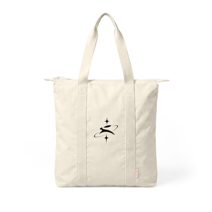 Grozavu Orbit Hare Zip Tote in ivory nylon with the hare and orbit print, front view