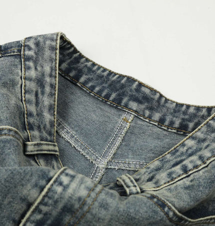 Casual Cartoon Embroidered Denim Pants collar detail showcasing trendy street fashion and high-quality cotton.