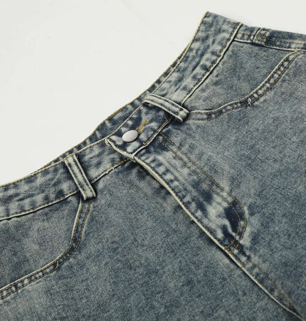 Casual Cartoon Embroidered Denim Pants close-up of waistband and button details