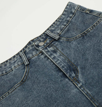 Casual Embroidered Denim Cropped Pants close-up showing embroidery and mid-waist design.