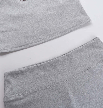 Casual Fit Square Neck Sleeveless Outfit in gray, showing matching top and shorts for a stylish summer look.