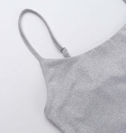Casual Fit Square Neck Sleeveless Outfit top detail showcasing grey fabric and adjustable straps.