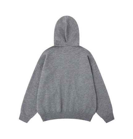 Casual Solid Color Tracksuit Set gray hoodie back view showing soft fabric and comfortable fit.