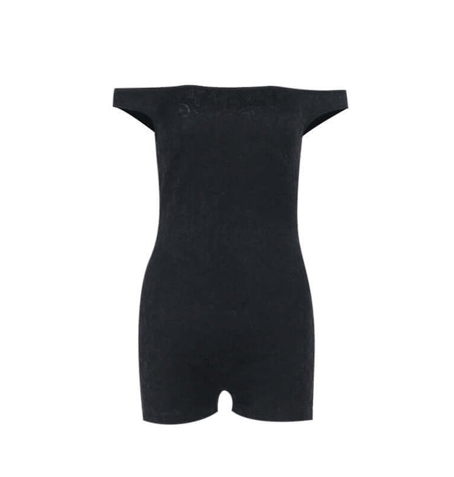 Back view of Casual Lace Shoulder Jumpsuit showcasing its elegant design and lace shoulder detail.