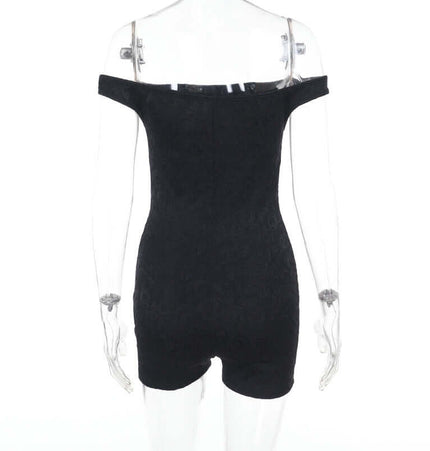 Back view of a Casual Lace Shoulder Jumpsuit showcasing its off-shoulder design and chic silhouette.