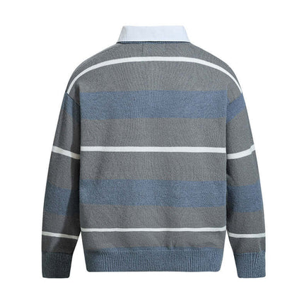Casual Two-Piece Knitwear with Collar back view showing stylish stripes and shirt collar design.