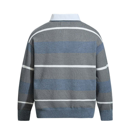 Casual Two-Piece Knitwear with Collar back view showing stylish stripes and shirt collar design.