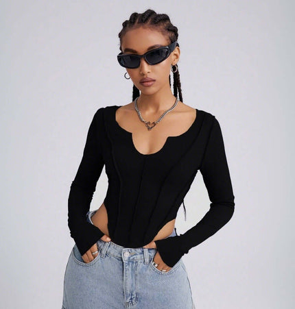 Casual UNeck Crop TShirt – Slim Fit in black, featuring a U-shaped neckline and modern stylish design.