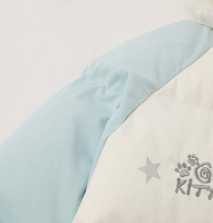 Cat-Themed Hooded Jacket - Loose Fit featuring cute kitten embroidery and light blue color.