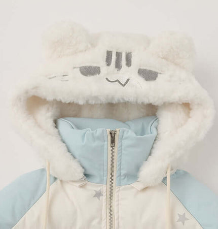 Cat-Themed Hooded Jacket - Loose Fit with cute cat face hood and soft furry lining