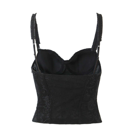 Cinched Lace Fishbone Tank Top with elegant lace detailing and fishbone structure, enhancing a sculpted silhouette.