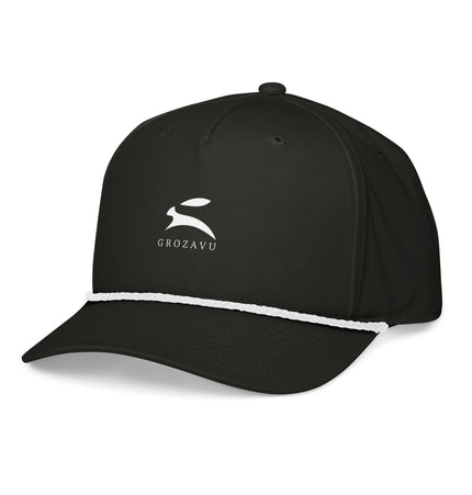 Classic rope cap in black with braided rope detailing and a sleek logo design.