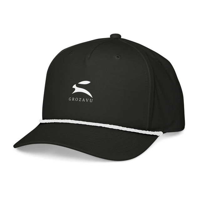 Classic rope cap in black with braided rope detailing and a sleek logo design.