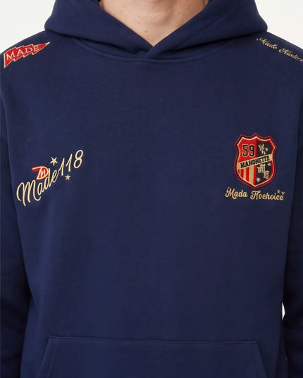 Maison Grozavu Ash Hoodie Drape in signature tone — front view showing the clean back yoke detail