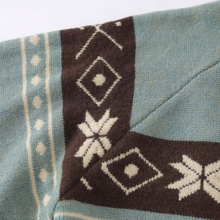 Color-Block Fair Isle Sweater - Loose Fit featuring intricate patterns and a cozy knit design.