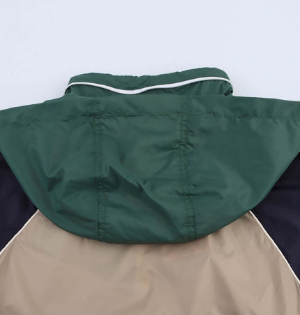 Back view of the Grozavu Color Block Jacket and Long Pants Set showcasing the hood and color-blocked design.