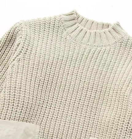Contrast Cropped Knit Sweater – Slim Fit with ribbed texture and round neckline.