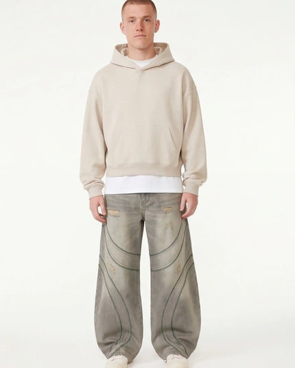Chalk Denim Profile — close-up of the fabric texture and seam construction in the neutral colourway