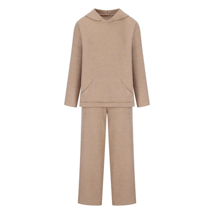 Cotton Blend Two-Piece Sports Set in beige color, featuring a stylish hoodie top and matching bottoms for casual wear.