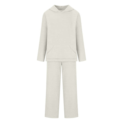 Cotton Blend Two-Piece Sports Set featuring a cozy hoodie and matching bottoms in a light color for autumn and winter fashion.