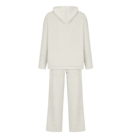 Cotton Blend Two-Piece Sports Set featuring a soft hoodie and matching bottoms in a light color, perfect for autumn and winter wear.