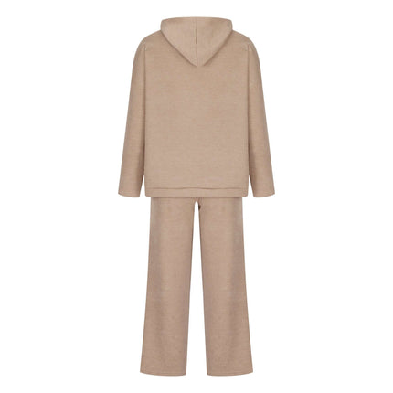 Cotton Blend Two-Piece Sports Set in beige, featuring a comfortable hoodie and matching bottoms, perfect for casual wear.