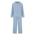 Cotton Blend Two-Piece Sports Set in light blue featuring a hoodie and matching bottoms for casual autumn and winter wear.