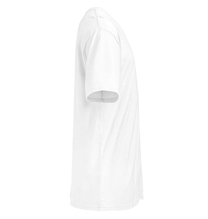 Cotton Heritage MC1082 Premium Tee side view showing ultra-soft white fabric and tailored fit.