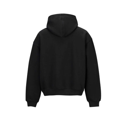 Back view of a Cotton Loose Fit Hoodie Sweatshirt in black, showcasing the classic hood and relaxed silhouette.