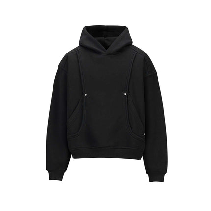 Cotton Loose Fit Hoodie Sweatshirt in black, featuring a hooded collar and relaxed fit for autumn layering.