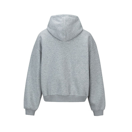 Back view of Cotton Loose Fit Hoodie Sweatshirt in gray, highlighting the classic hood and relaxed fit.